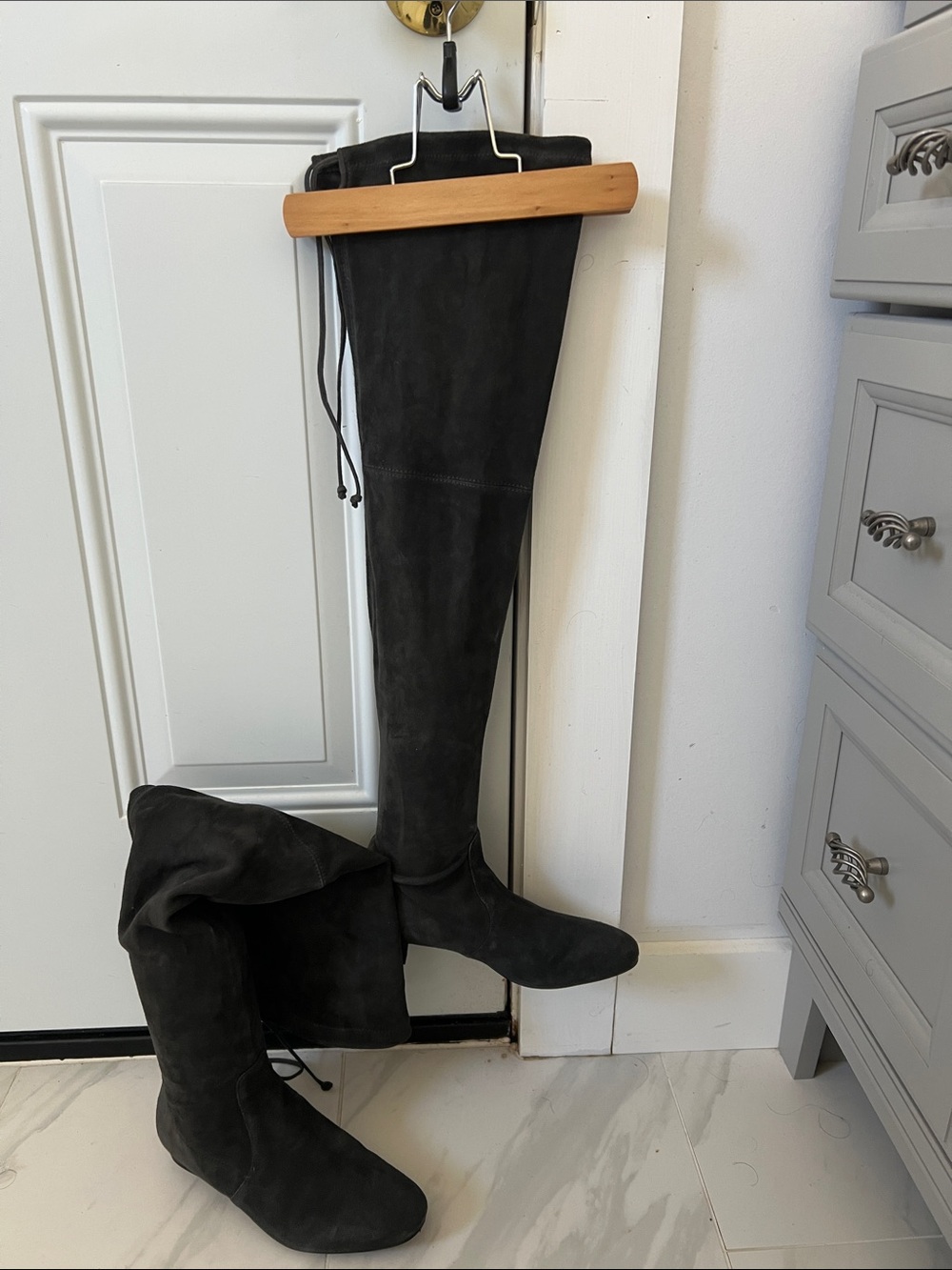Over-the-Knee Gray Suede Boots - Women's Tall Fashion Boot